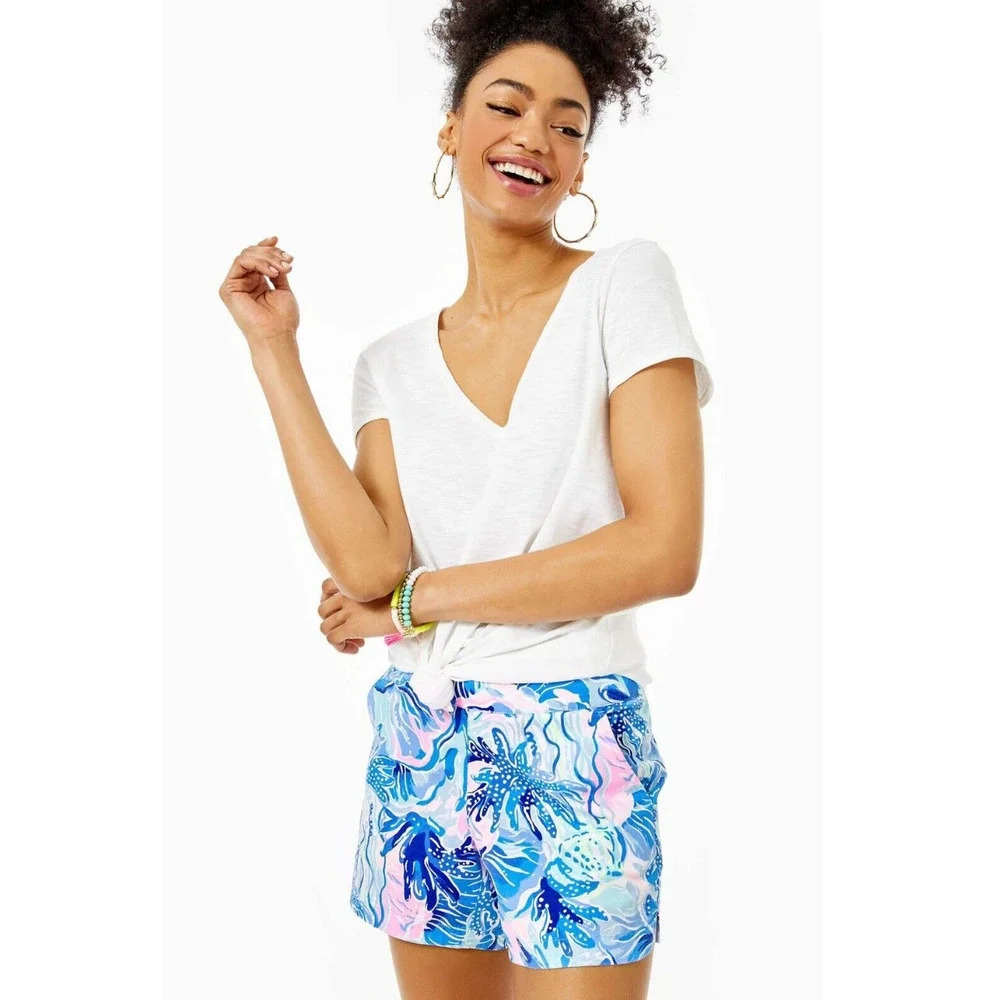 Lilly Pulitzer Ocean View Pull-On Shorts Saltwater Blue Shade Seekers‎ Size XS